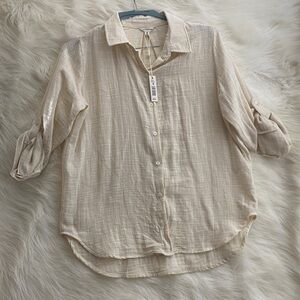 Max Studio Beige Plaid Button-Up Shirt